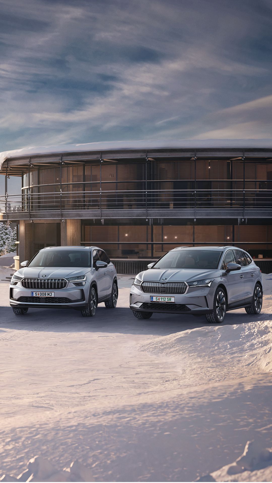 Eine Škoda Flotte in winterlicher Landschaft